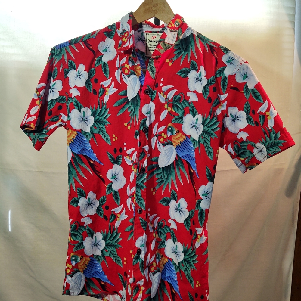 Paniqi Red Parrot Flower Floral Hawaiian Child's Sz. M